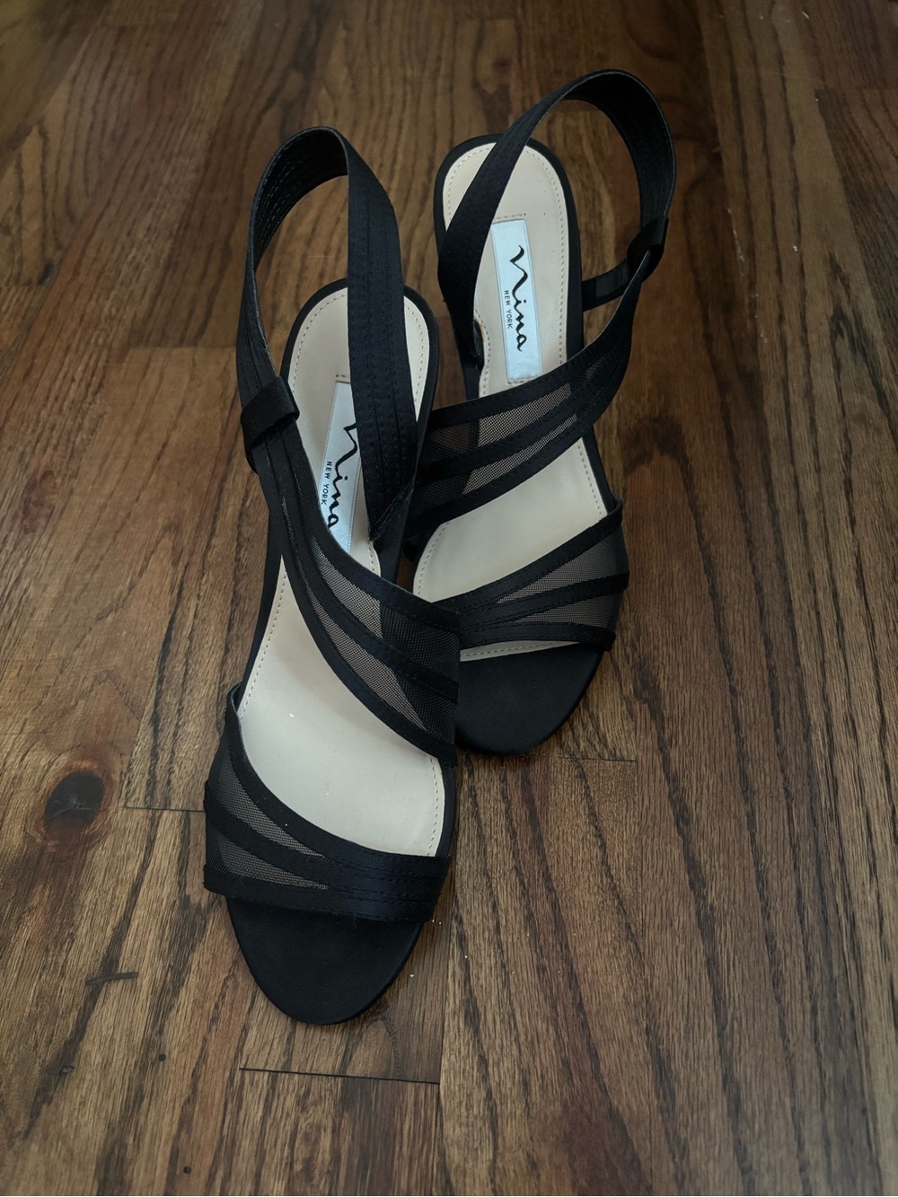 Nina Black Mesh Strappy Slingback Heels